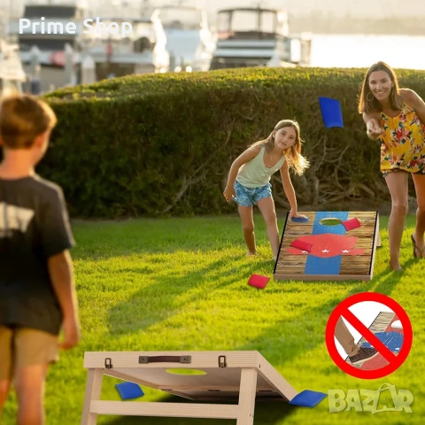Сгъваема дървена игра за хвърляне Корнхол (Cornhole) с две дъски 60х90см, 8 торби и чанта , снимка 7 - Игри и пъзели - 54824868