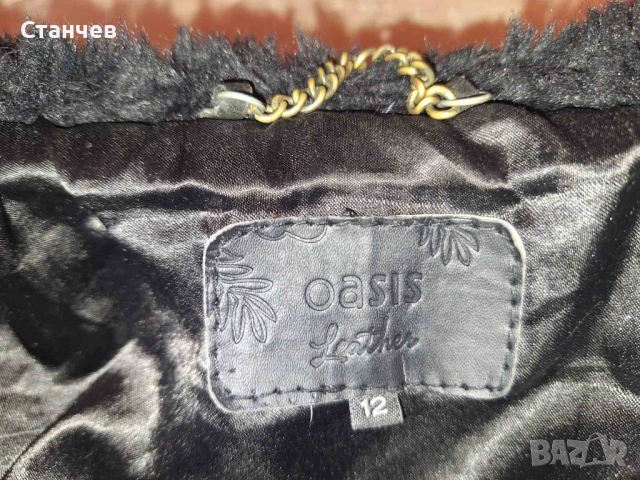 Дамско яке Oasis от ЕСТЕСТВЕНА КОЖА с пухкава яка, размер M (UK 12), снимка 2 - Якета - 54904622