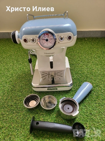 Ретро Еспресо кафемашина с ръкохватка Ariete Espresso Vintage 1389 Винтидж Синя, снимка 9 - Кафемашини - 54996223