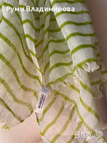 Бял шал на лайм зелени райета Mango, снимка 5 - Шалове - 55076944
