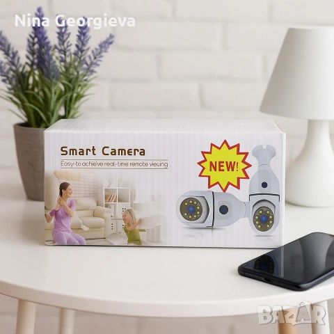 WiFi двойна IP камера за фасунга - Full HD 1080P, 355° въртене, нощно виждане и двупосочно аудио