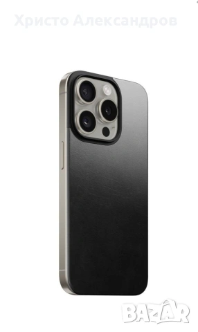Магнитен кожен (естествена кожа) гръб за iPhone 15 Pro