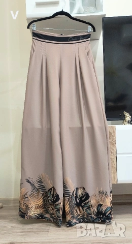 Дамски бежов панталон висока талия Christine Fashion / Топ бюстие кожен панталон Junona Юнона , снимка 2 - Панталони - 54701627