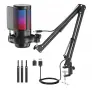 Геймърски USB микрофон NJSJ ME6S, RGB, кардиоиден, комплект със стойка за рамо, 2,5м кабел, снимка 1