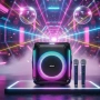 Караоке тонколона с Bluetooth, дистанционно управление и 2 безжични микрофона, 30W звук и LED , снимка 2