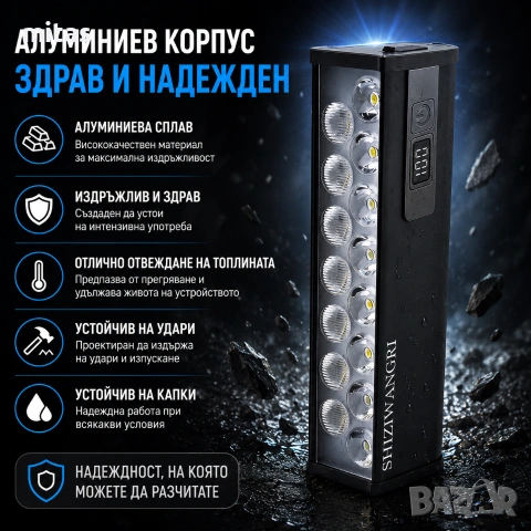 Ултра ярък 15 LED бар за велосипед, 4000 lm, USB-C, Бяла и жълта светлина, снимка 7 - Аксесоари за велосипеди - 55226802