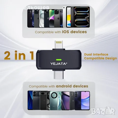 YEJATA Безжичен микрофон тип Lavalier – USB-C, шумопотискане, Plug & Play, снимка 5 - Микрофони - 55509991