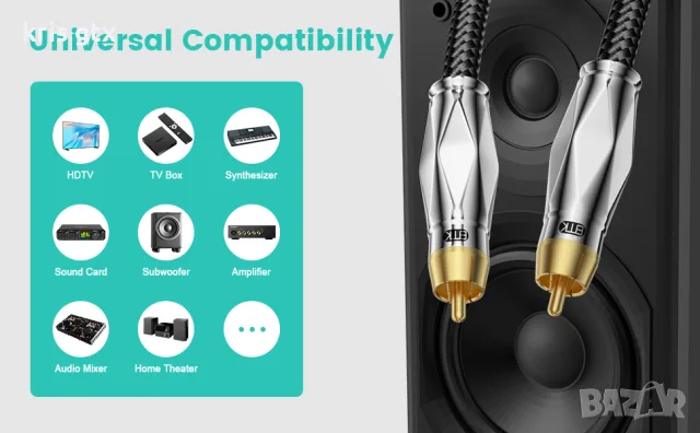 Subwoofer Cable 3m Digital Coaxial Audio Cable Dual Shielded 24K Gold-Plated RCA to RCA, снимка 2 - Други - 55379526