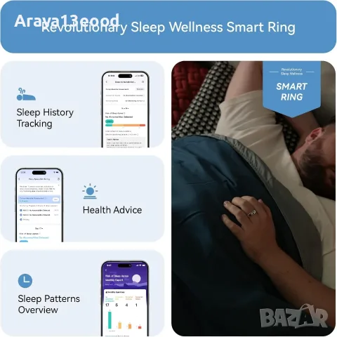 RingConn Gen 2 Smart Ring – титаниев смарт пръстен за сън и здраве, сребрист, размер 11, снимка 5 - Друга електроника - 55636481