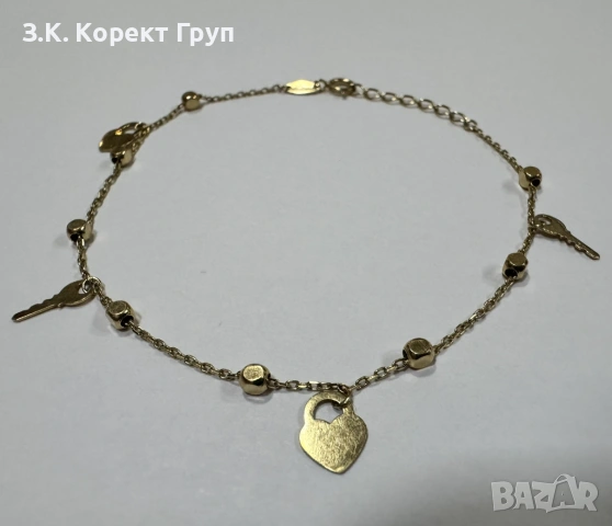 Златна гривна 14K 585 с ключ и сърце – 1,57 г – 19,5 см