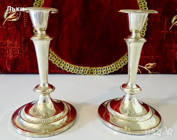 Посребрен свещник,перлен релеф,Art Deco. 