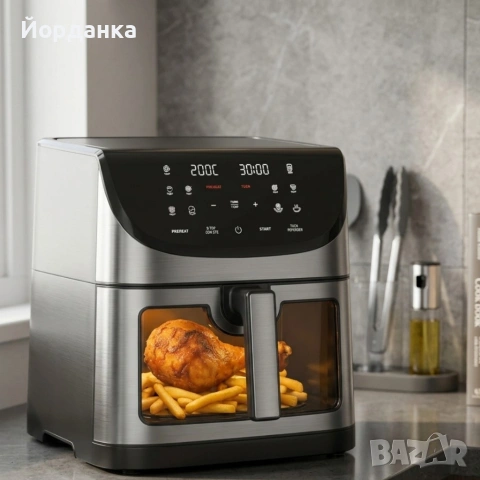 Фритюрник с горещ въздух 8L 1800W с 11 програми, LCD дисплей, таймер и прозорец за наблюдение