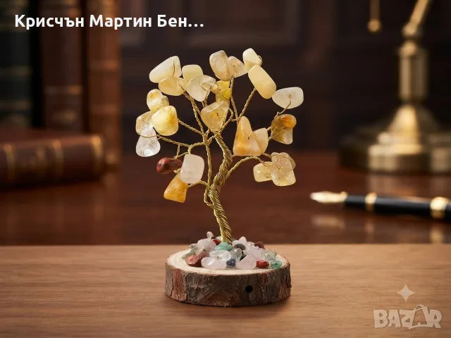 Дърво на живота с полускъпоценни камъни и дървена основа