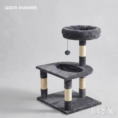 Многофункционална драскалка за котки – 3 нива с легло и топче, 70см