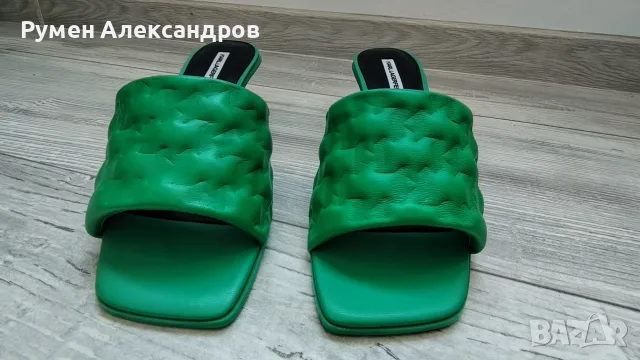 Нови зелени дамски кожени чехли на ток KARL LAGERFELD PANACHE II EUR38, снимка 10 - Чехли - 55337595