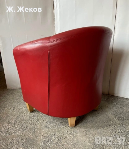 Червен кожен фотьойл, снимка 4 - Дивани и мека мебел - 54628816