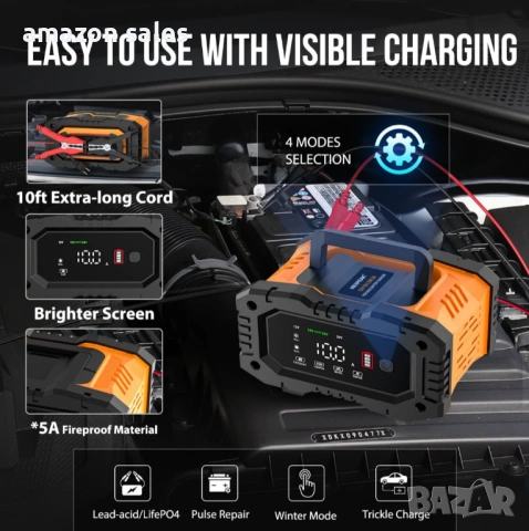 NEXPEAK NC202 10-Amp зарядно устройство за батерии 12V 24V LiFePO4 оловно-киселинни 8-степенно, снимка 6 - Аксесоари и консумативи - 54575096