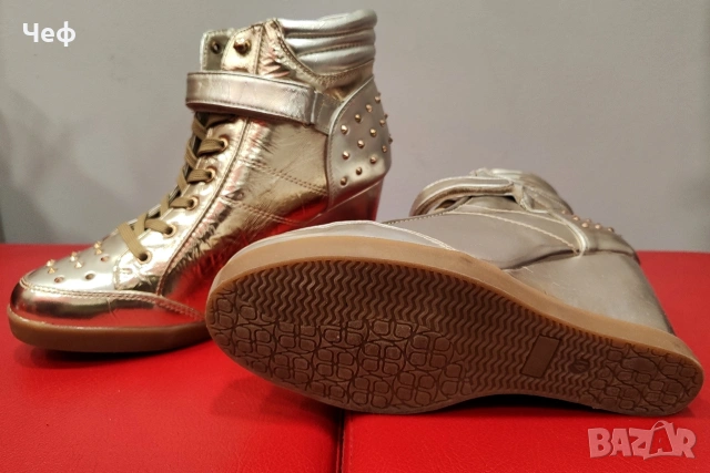Златисти кецове с капси на висока платформа, снимка 4 - Кецове - 53964985