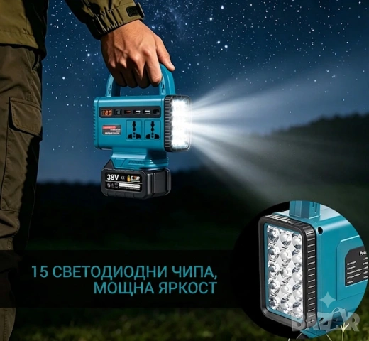 Преносим интелигентен инвертор с фенер + 2 батерии 38V, снимка 8 - Къмпинг осветление - 54981633