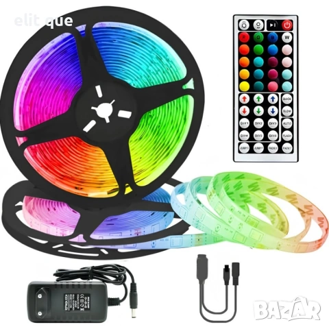 RGB LED лента 5 метра с дистанционно управление – водоустойчива, с 20 цвята и светлинни ефекти, снимка 2 - Други - 55043613
