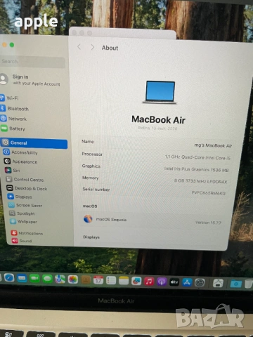 CTO 13" MacBook Air A2179(2020) Silver-i5/8GB RAM/512GB SSD, снимка 9 - Лаптопи за работа - 54581929