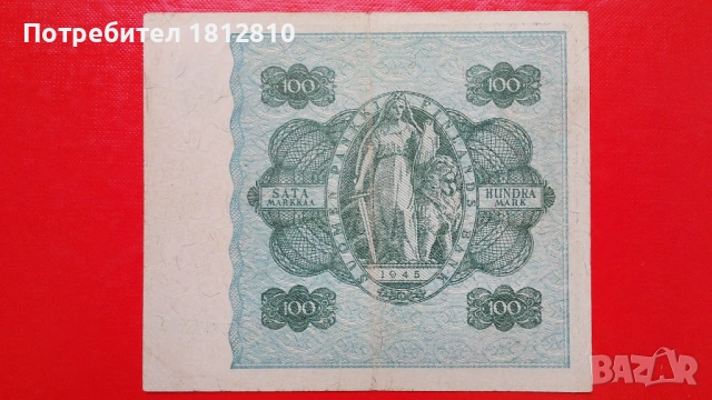 Банкнота 100 марки Финландия 1945, снимка 2 - Нумизматика и бонистика - 54541905