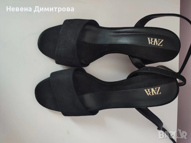 Черни велурени сандали с дебел ток 39 номер 