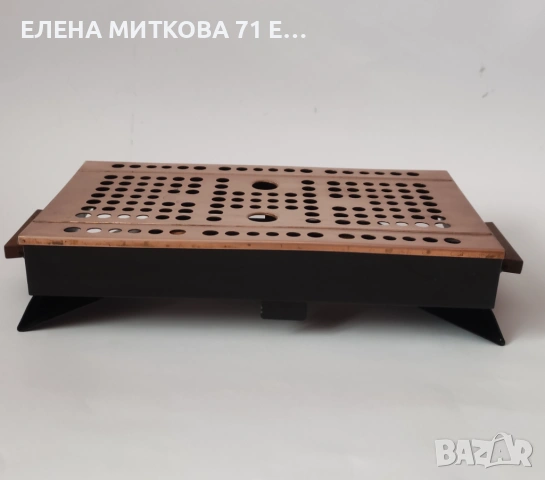 Винтидж уред за затопляне на храна от желязо и мед с дървени странични дръжки