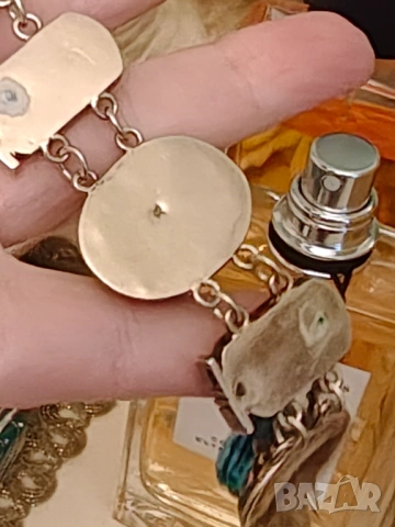 Антикварна сребърна гривна скарабей тюркоаз позлата, снимка 7 - Гривни - 54030386