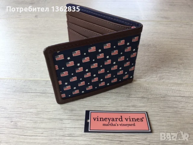 НОВ 100 % оригинален мъжки портфейл / портмоне от текстил и кожа на VINEYARD VINES от САЩ