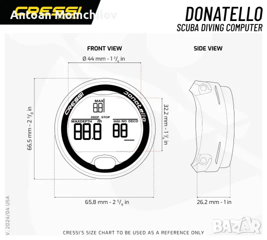 Компютър за гмуркане Cressi Donatello Bluetooth, снимка 6 - Водни спортове - 55302191