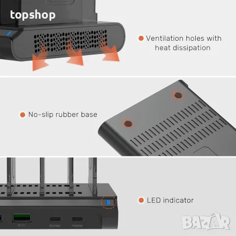 Чисто нова зарядна станция органайзер Alxum 120W 10 Ports USB C PD 60W 18W QC 3.0 за лаптопи таблети, снимка 5 - Друга електроника - 55416105