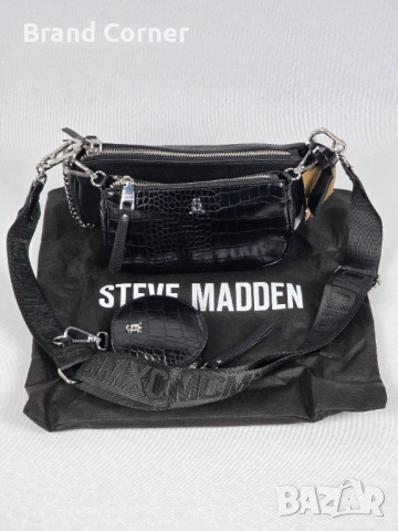 Нова дамска чанта Steve Madden MAXIMA Black Croc с портмоне