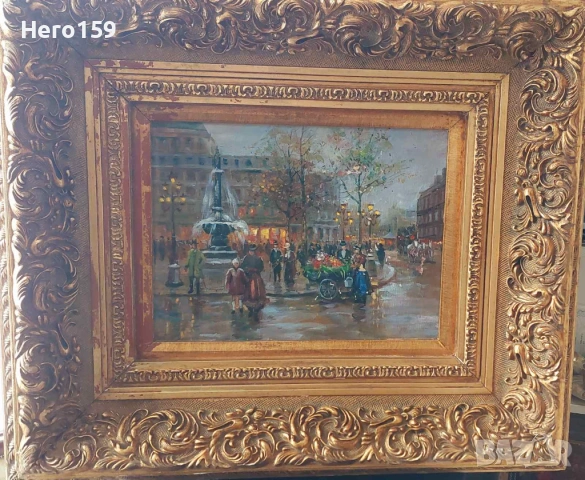 Стара авторска картина,масло Франция 19век, снимка 4 - Антикварни и старинни предмети - 54516219