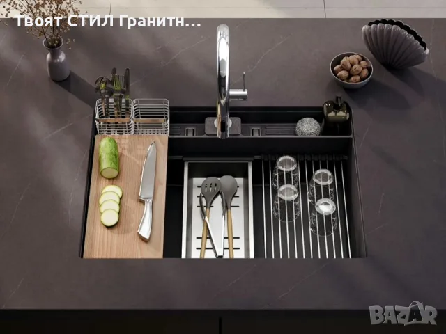 Графит кухненска мивка за вграждане Берген 80 Double Pocket 560x540 мм