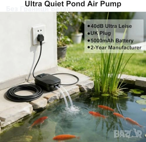 Нов Аератор за езеро и аквариум 40dB с батерия и въздушни камъни Кислородна помпа