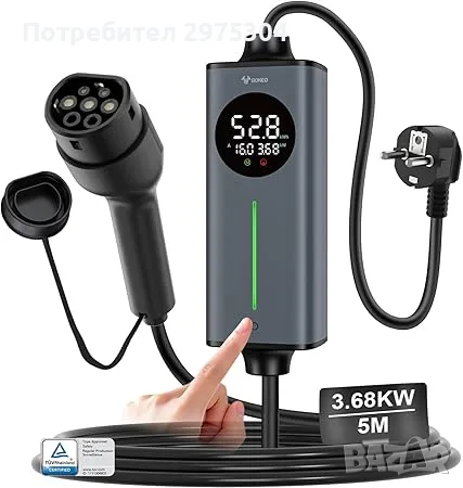 Заряден кабел GONEO тип 2 Schuko 3.68kW 16A 5M за електрически автомобили и Plug-in хибриди 