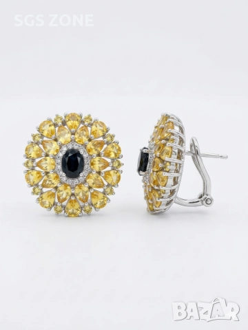 Много необичайни обеци с жълт и син сапфир от Тайланд, снимка 2 - Обеци - 54029716