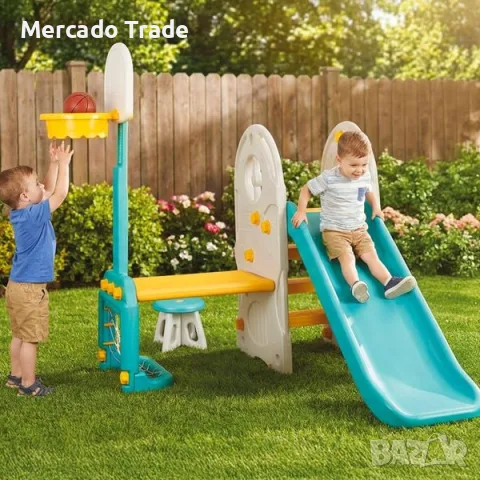 Детски мултифункционален парк за игра 4 в 1 с пързалка Mercado Trade, Цветен