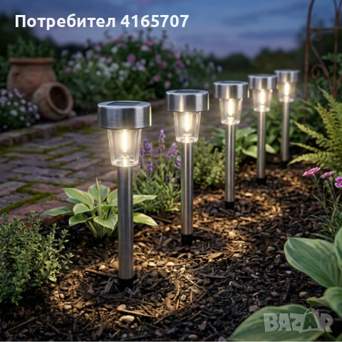 Комплект от 5 броя Led соларни лампи - автоматично включване без разход за електроенергия, снимка 2 - Соларни лампи - 54031448