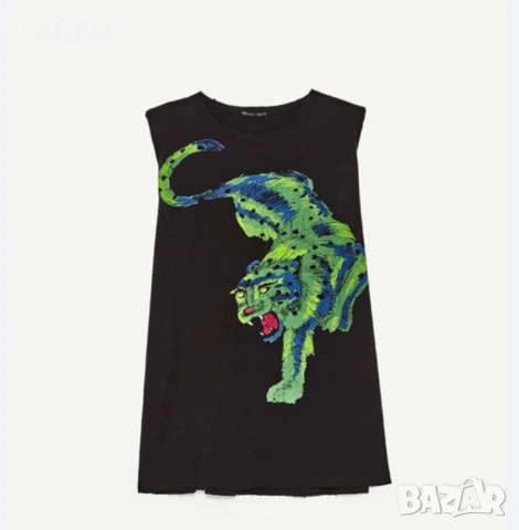 ZARA Нова дълга тениска тигър овърсайз, снимка 4 - Тениски - 54084671