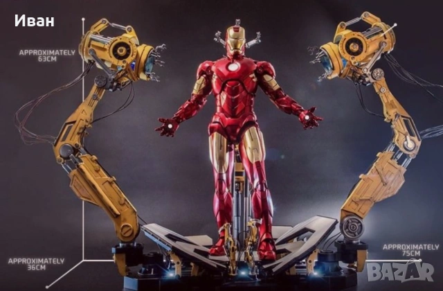 HOT TOYS DELUX Iron Man 2 QS021 Iron Man and Suit-Up Gantry 1/4 Scale Collectible Figure Set, снимка 6 - Колекции - 53999461