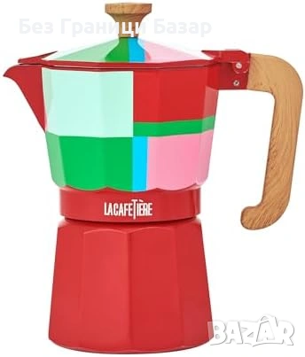 Нова Кафеварка за еспресо 6 чаши 290 мл moka pot алуминий за котлон с дървена дръжка