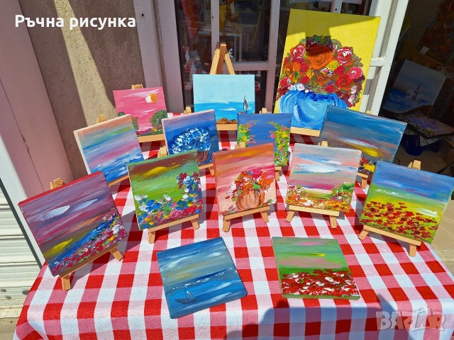 Авторски мини картини със статив ,цена 10лв -картина и статив и големи картини 