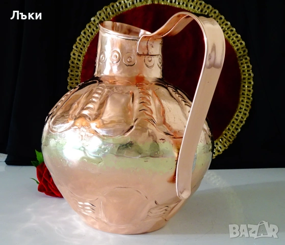 Медна кана за вино,стомна,чиста червена мед,позлата,печат. , снимка 5 - Антикварни и старинни предмети - 54973905