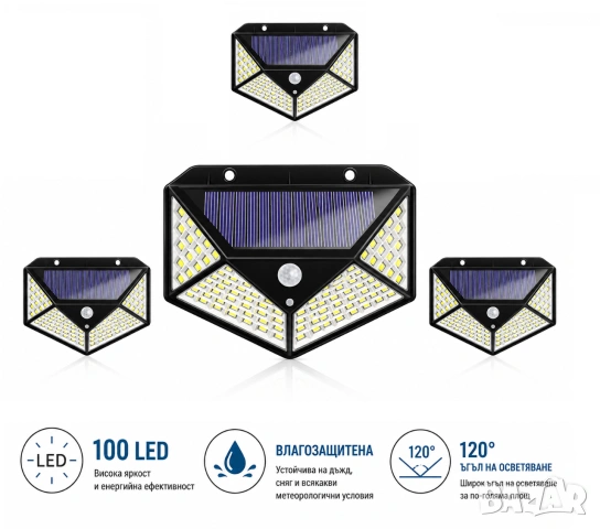 4 броя Соларна лампа 100 led диода със соларен панел 