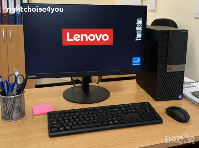 Продавам 3 комплекта офис компютри Dell OptiPlex 7060 с монитори Lenovo ThinkVision 21.5"