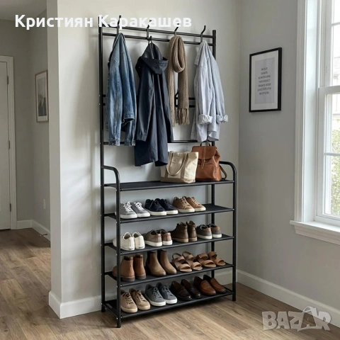 Многофункционален рафт за обувки със закачалки. Портманто (стоманено), снимка 4 - Портманта - 54266716