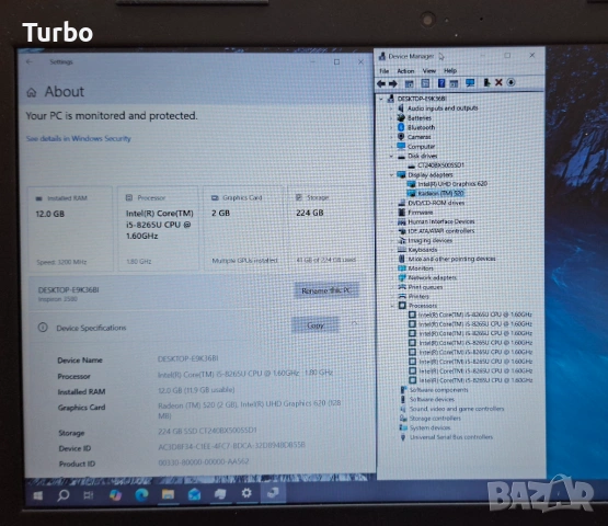 15.6' Dell Intel Core i5-8265u/12GB/AMD Radeon 520 2GB GDDR5/256GB SSD, снимка 7 - Лаптопи за дома - 54208571
