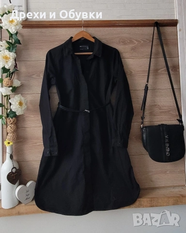 Черна рокля тип риза памучна материя ASOS, снимка 2 - Рокли - 54096300